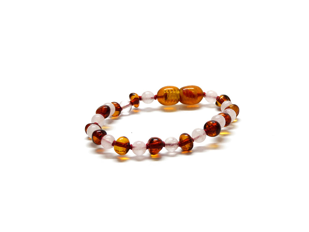 Rozenkwarts - Barnsteen Cognac armband