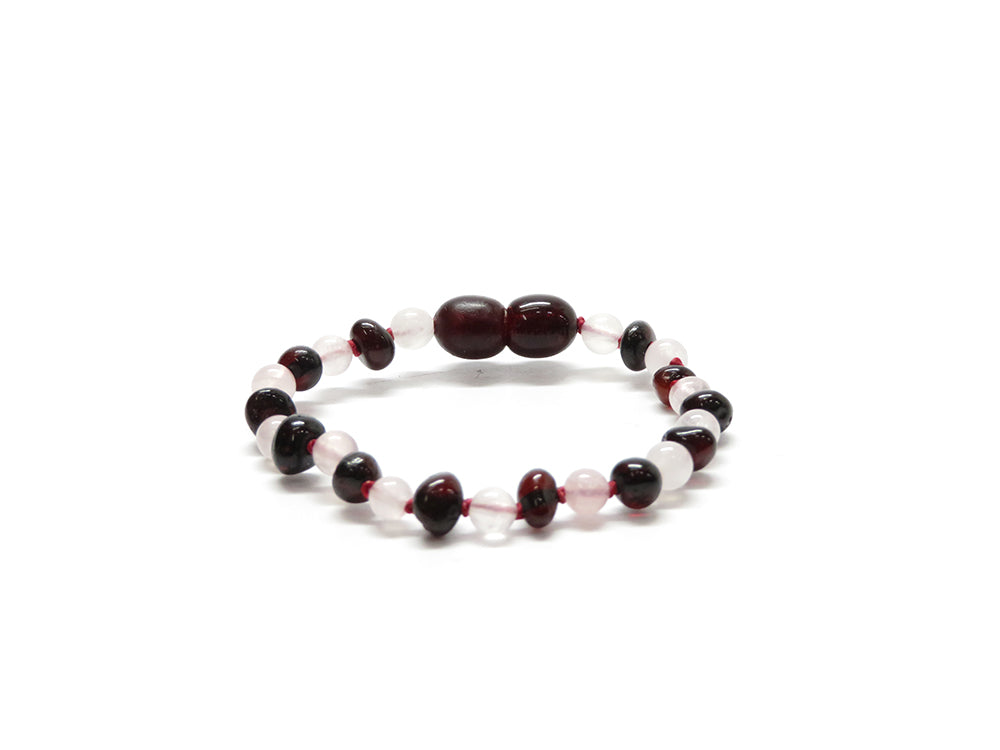 Rozenkwarts - Barnsteen Kers armband