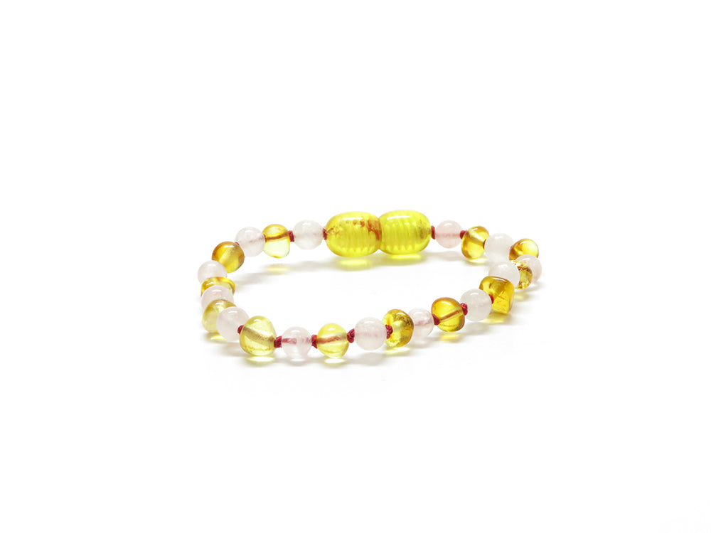 Rozenkwarts - Barnsteen Honing armband